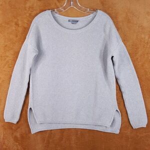 VINCE Womens Sweater Medium Gray Pullover Textured Knit Side Slit Casual